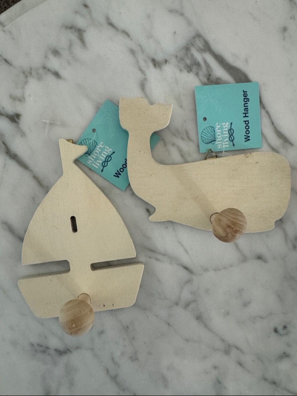 Wood Nautical Wall Hangers - Sailboat & Whale - Natural Wood